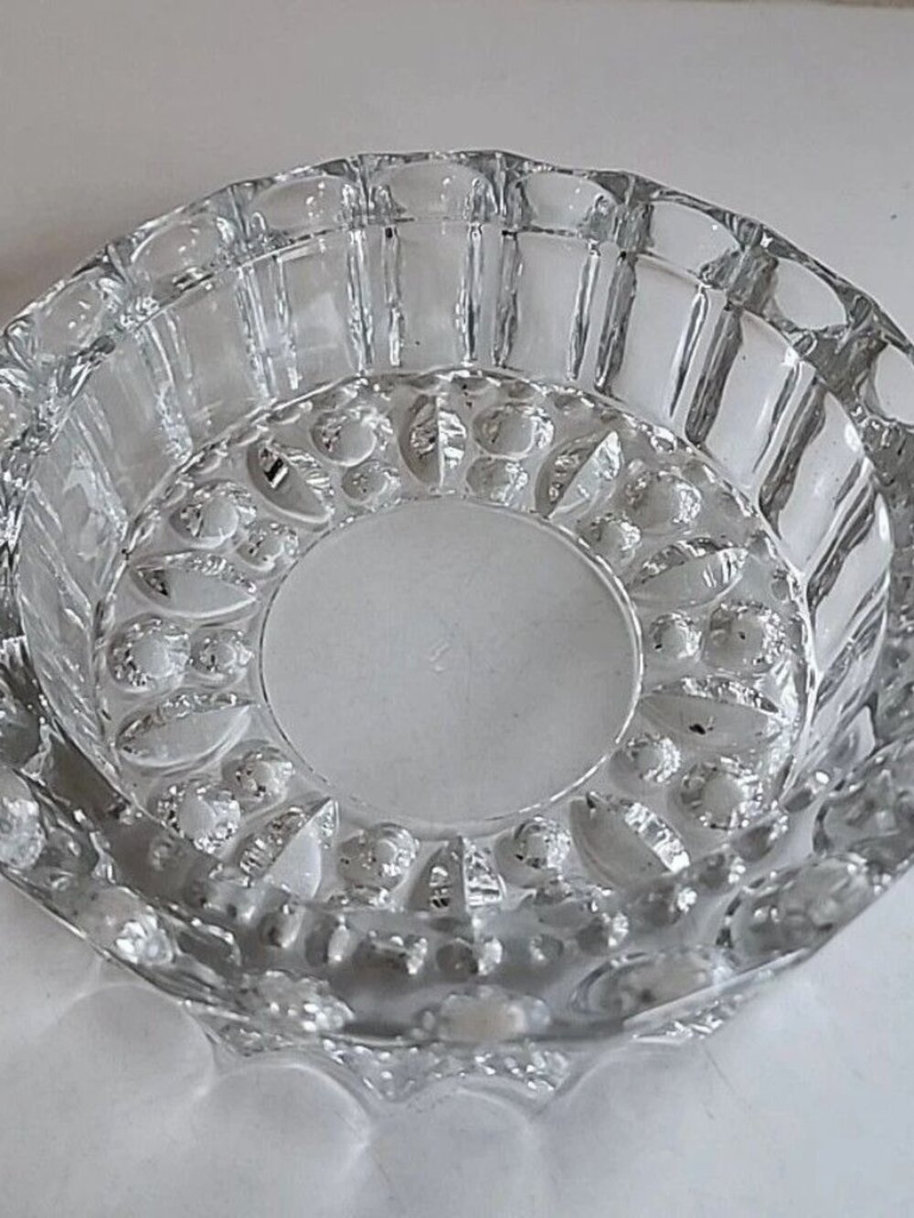Vintage Clear Glass Ashtray With Textured Design 6" Diameter KIG Indonesia    XX